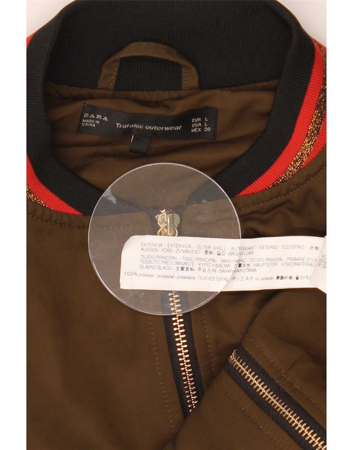 Zara Chaqueta Bomber para Mujer UK 46 Grande Poliéster Caqui