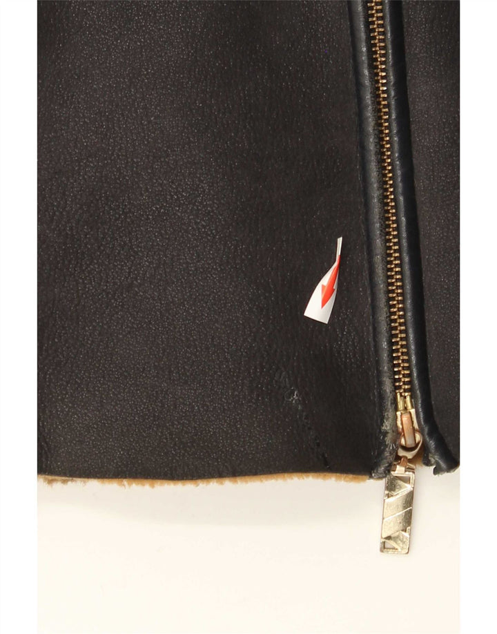 Vintage γυναικείο μπουφάν Shearling με κουκούλα EU 38 Medium Navy Blue δέρμα