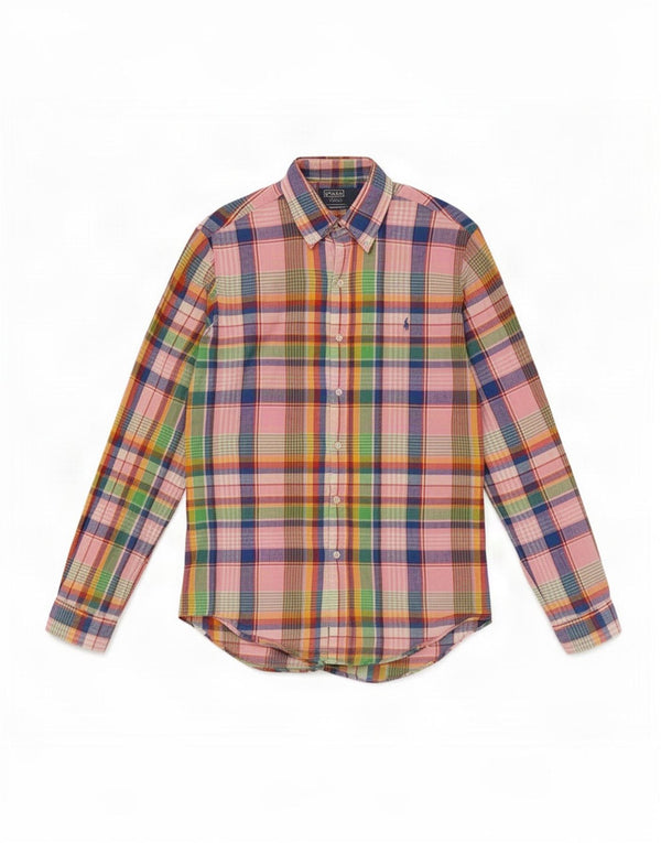 Polo Ralph Lauren Mens Custom Fit Camisa Média Multicolorida Xadrez Linho
