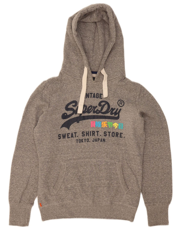 Superdry Womens Graphic Hoodie Jumper UK 14 Medium Grey Flecked Cotton