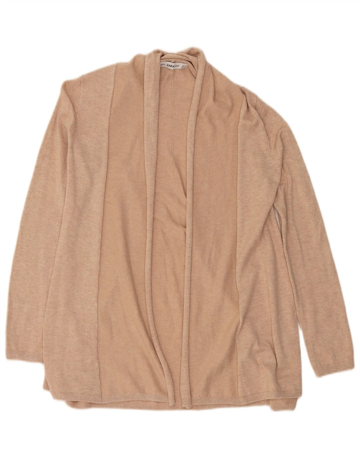 Zara Damen Longline Open Cardigan Pullover UK 14 Medium Beige