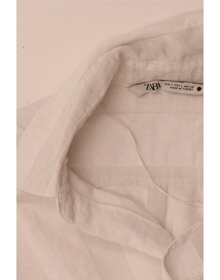 Zara Womens 3/4 Sleeve Oversized Shirt UK 16 Large White Striped
