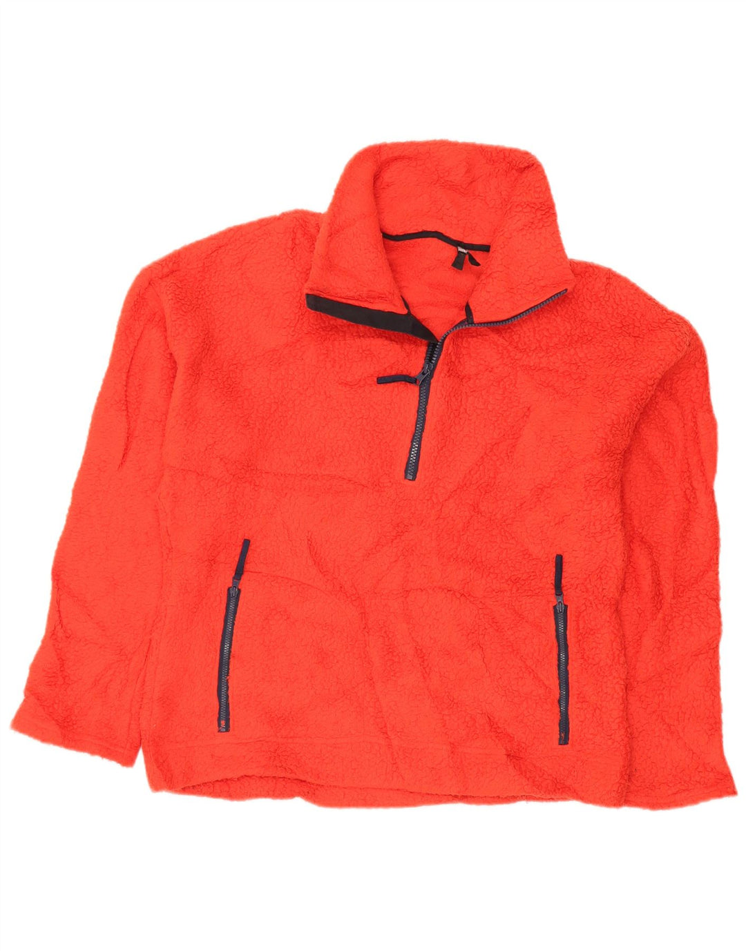 J. CREW Womens Zip Neck Fleece Jumper UK 14 Medium Orange Polyester