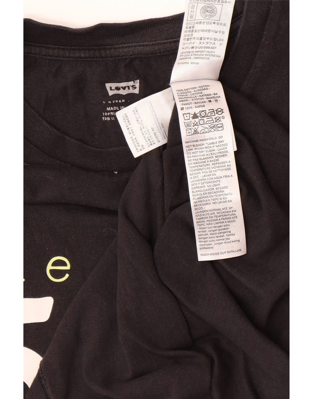 LEVI'S Womens Graphic T-Shirt Top UK 12 Medium Black Cotton Vintage Levi's and Second-Hand Levi's from Messina Hembry 