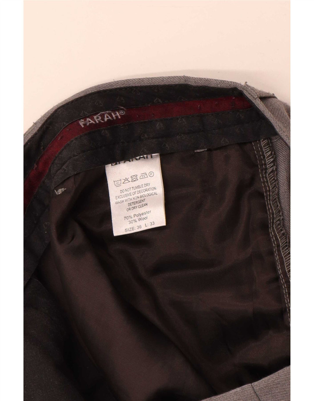 Farah Pantalon de Costume Droit Homme W36 L33 Gris Polyester