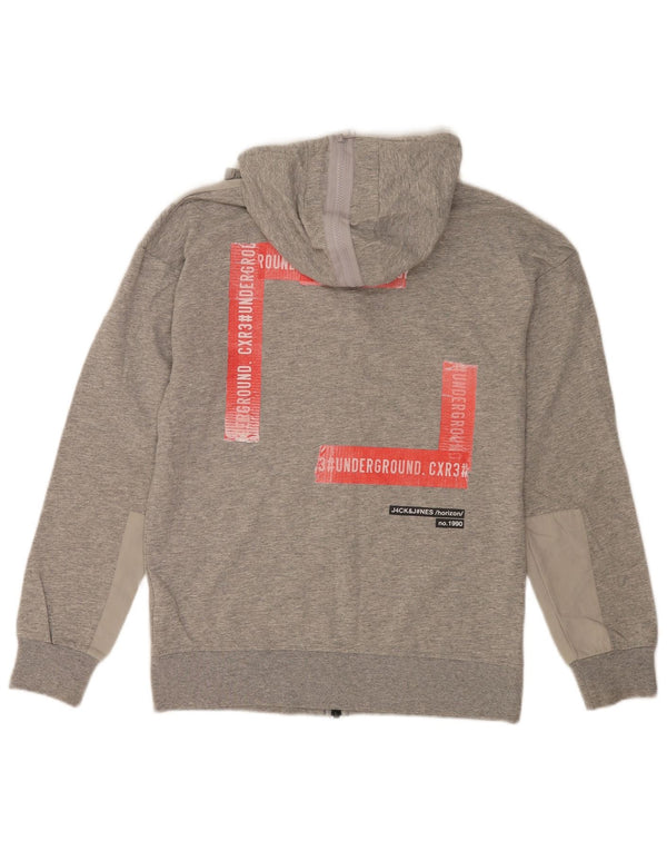 Jack & Jones Maglione con cappuccio e zip grafica da uomo piccolo grigio a blocchi di colore