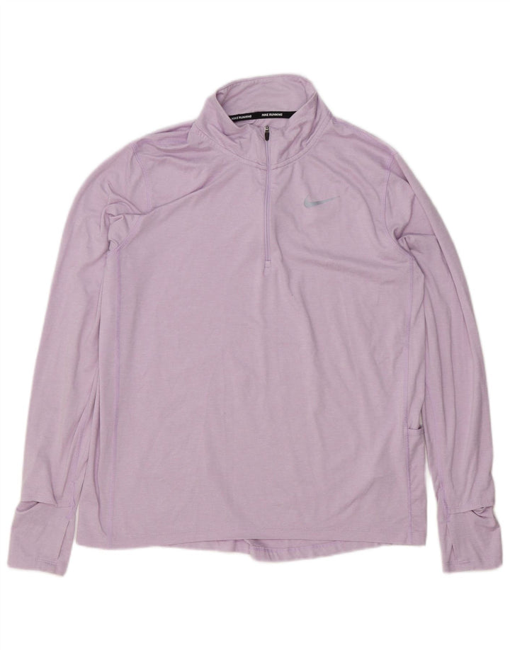 Nike Dame Dri Fit Pullover med lynlås-hals Træningsdragt Top UK 14 Medium Lilla