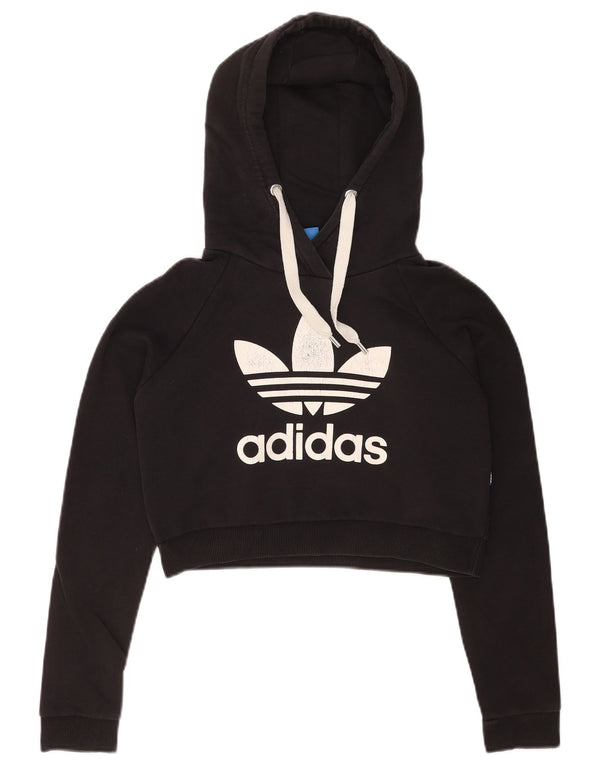 Adidas Graphic Crop Hoodie Jumper UK 8 Small Black Bomuld