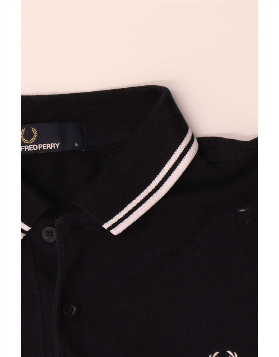 Fred Perry Mens Polo Shirt Small Navy Blue Striped Cotton