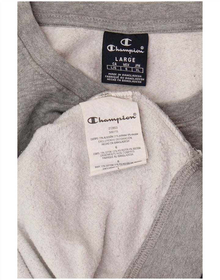 CHAMPION Mens Graphic Sweatshirt Jumper Large Grey Cotton
