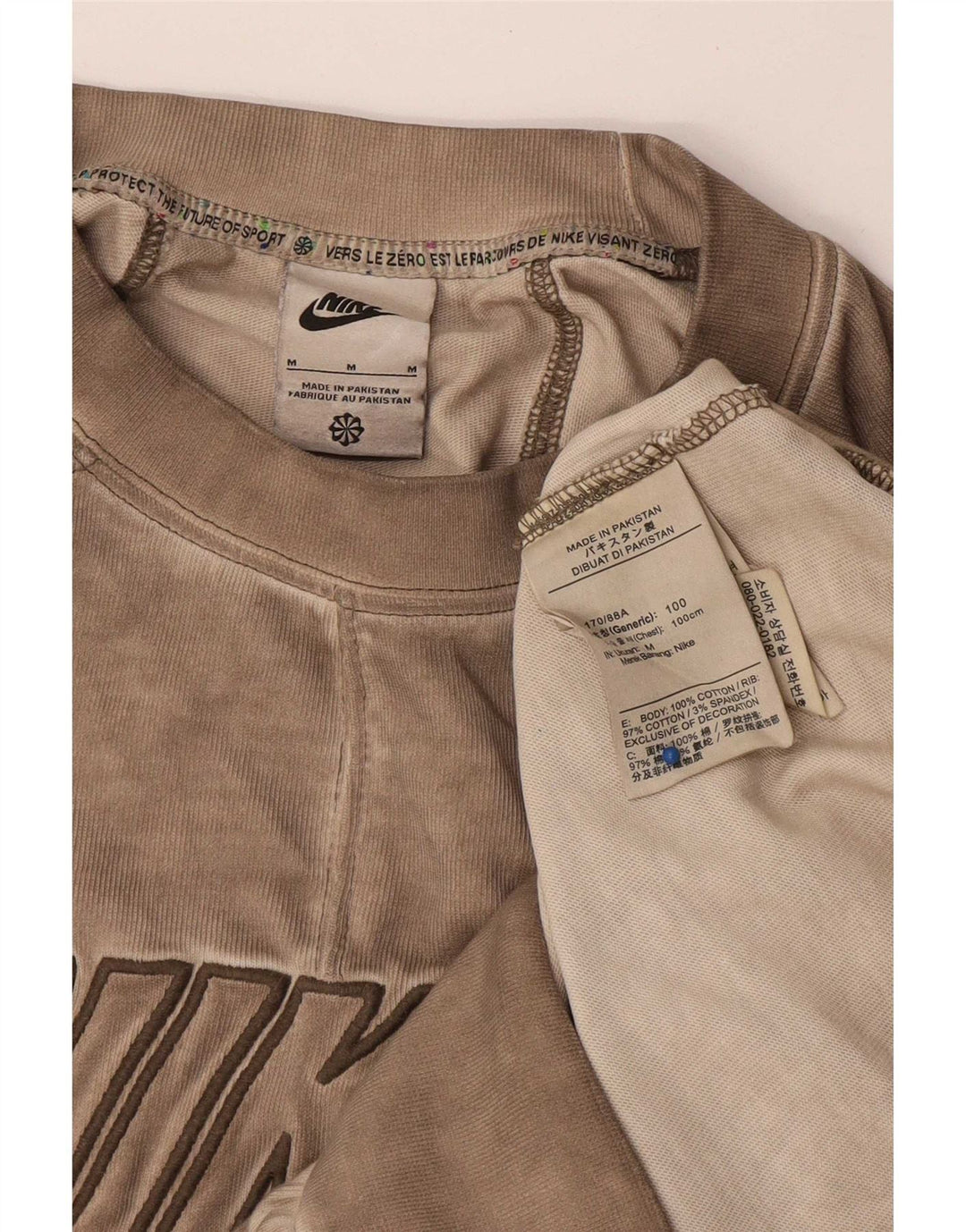 Nike Mens Graphic Sweatshirt Jumper Medium Beige Cotton