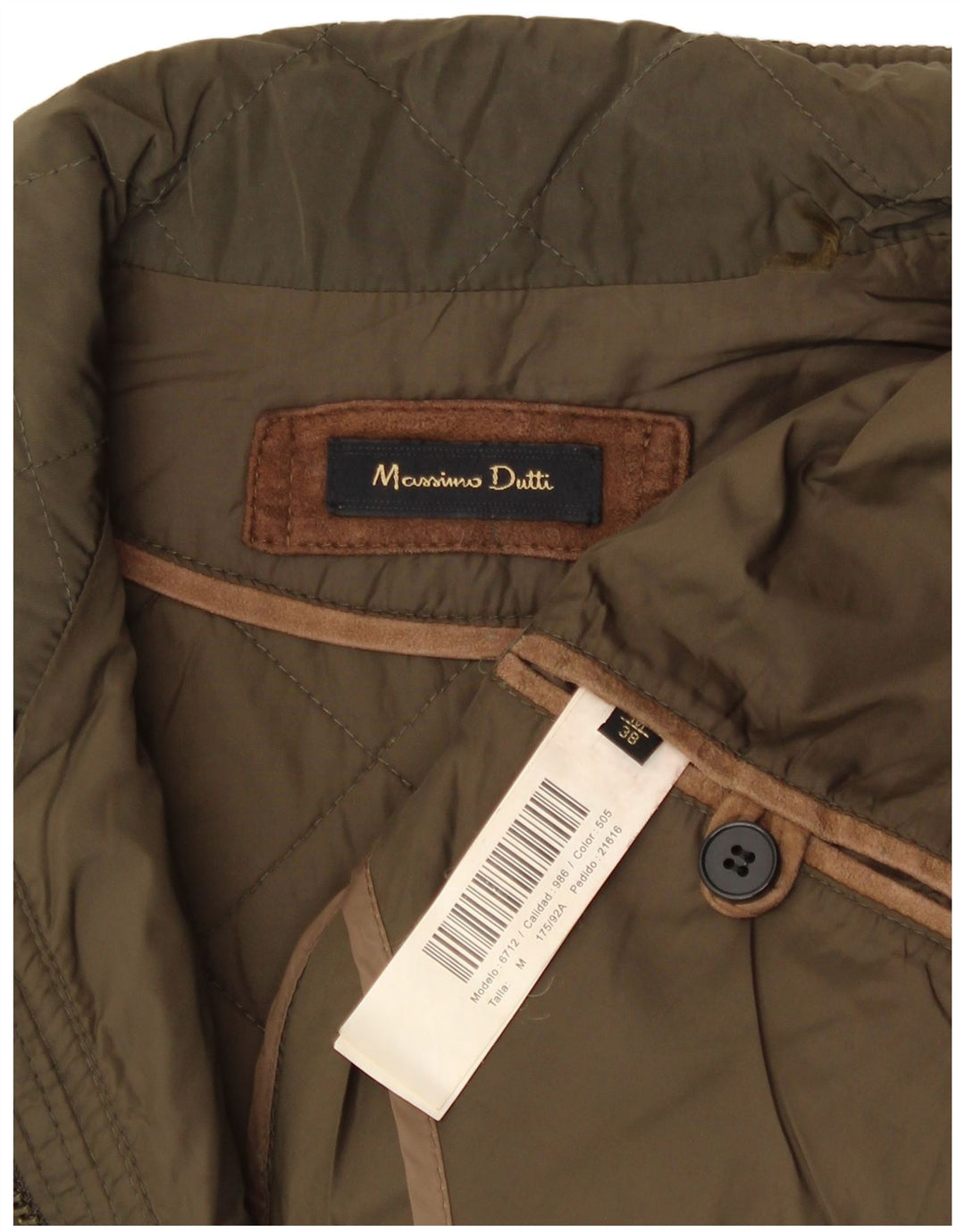 Massimo Dutti Womens Quilted Jacket EU 38 Medium Green Nylon