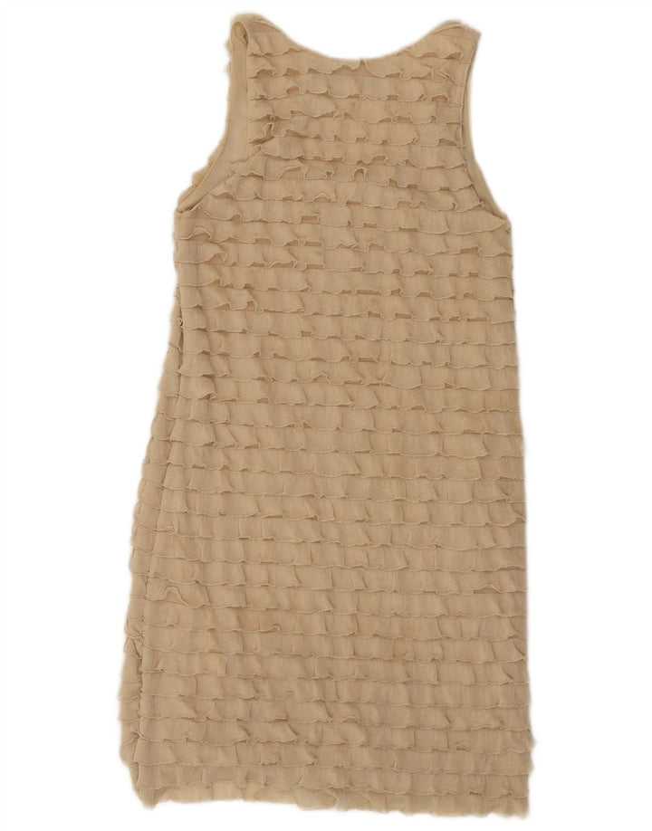Zara Womens Sleeveless Tiered Dress UK 8 Small Beige Polyester