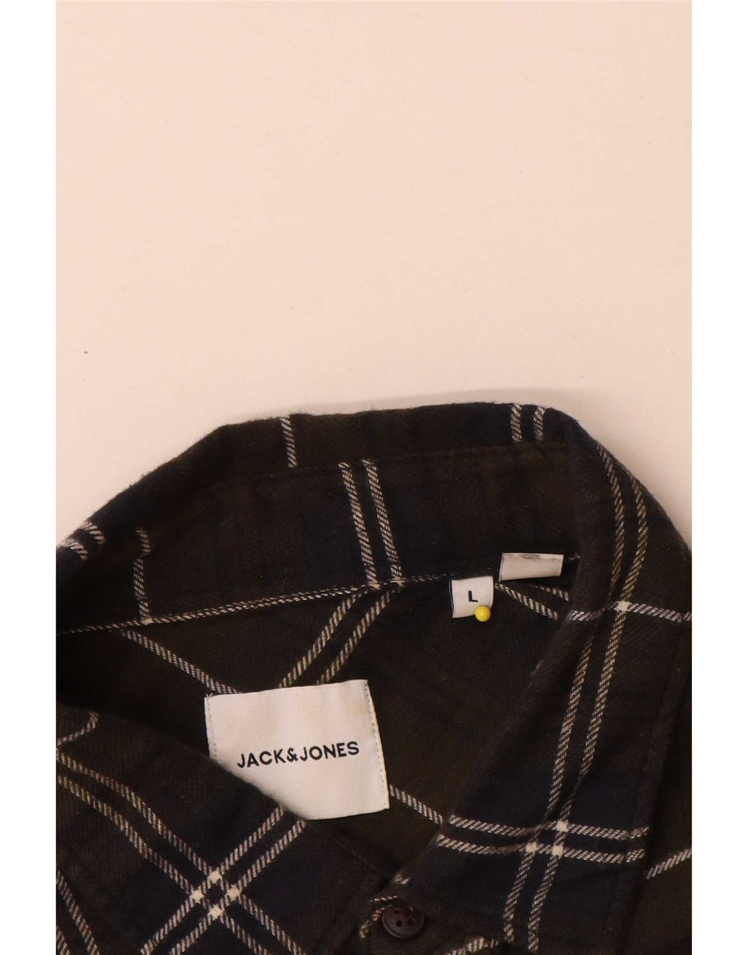Jack & Jones Mens Flannel Shirt Large Khaki Check Cotton