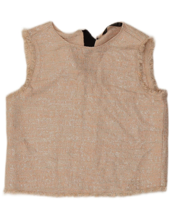 Zara Γυναικεία Αμάνικη Μπλούζα Τοπ UK 10 Small Beige Acrylic