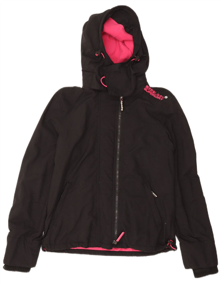 Superdry Womens Graphic Hooded Windbreaker Jacket UK 14 Medium Black Nylon