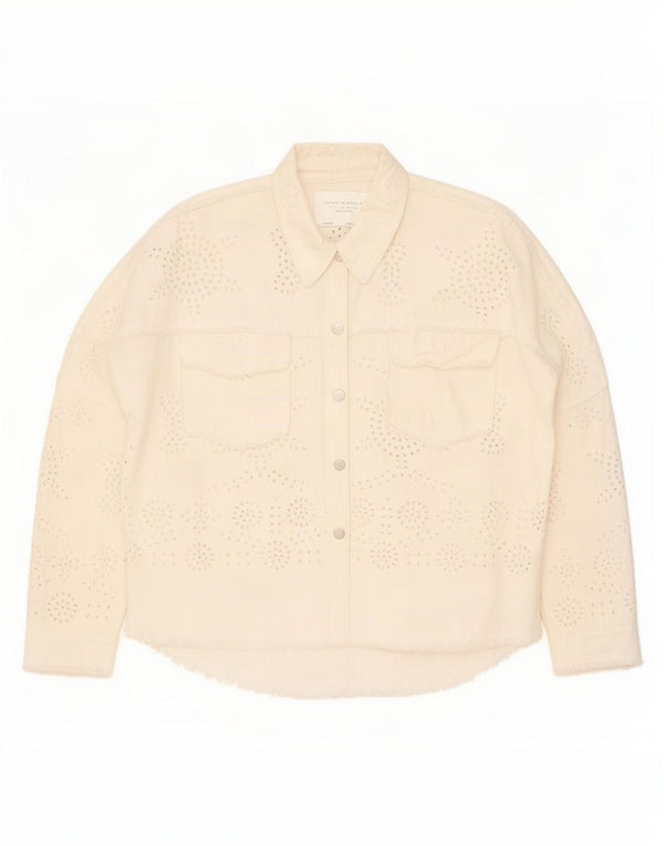 Zara Mujer Chaqueta Vaquera Extragrande UK 6 XS Algodón Floral Blanco Roto
