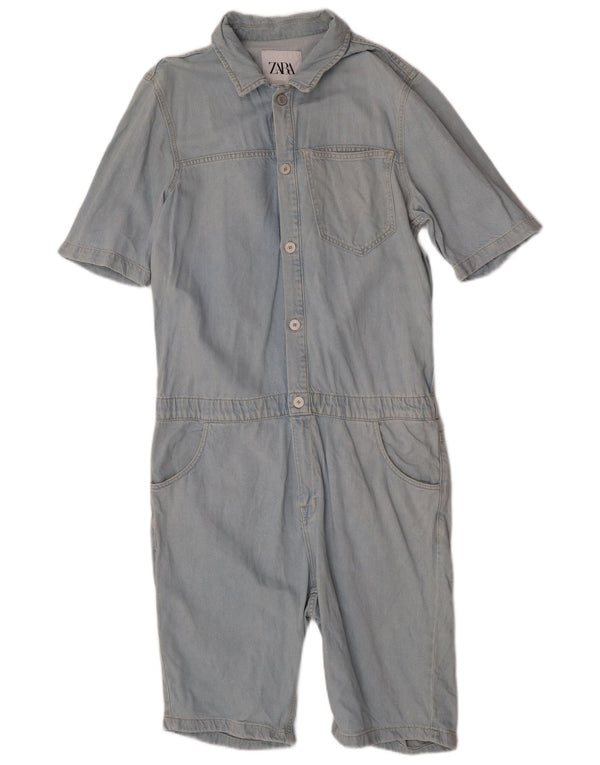 Zara Combishort en jean à manches courtes pour femme UK 14 Large Bleu Coton