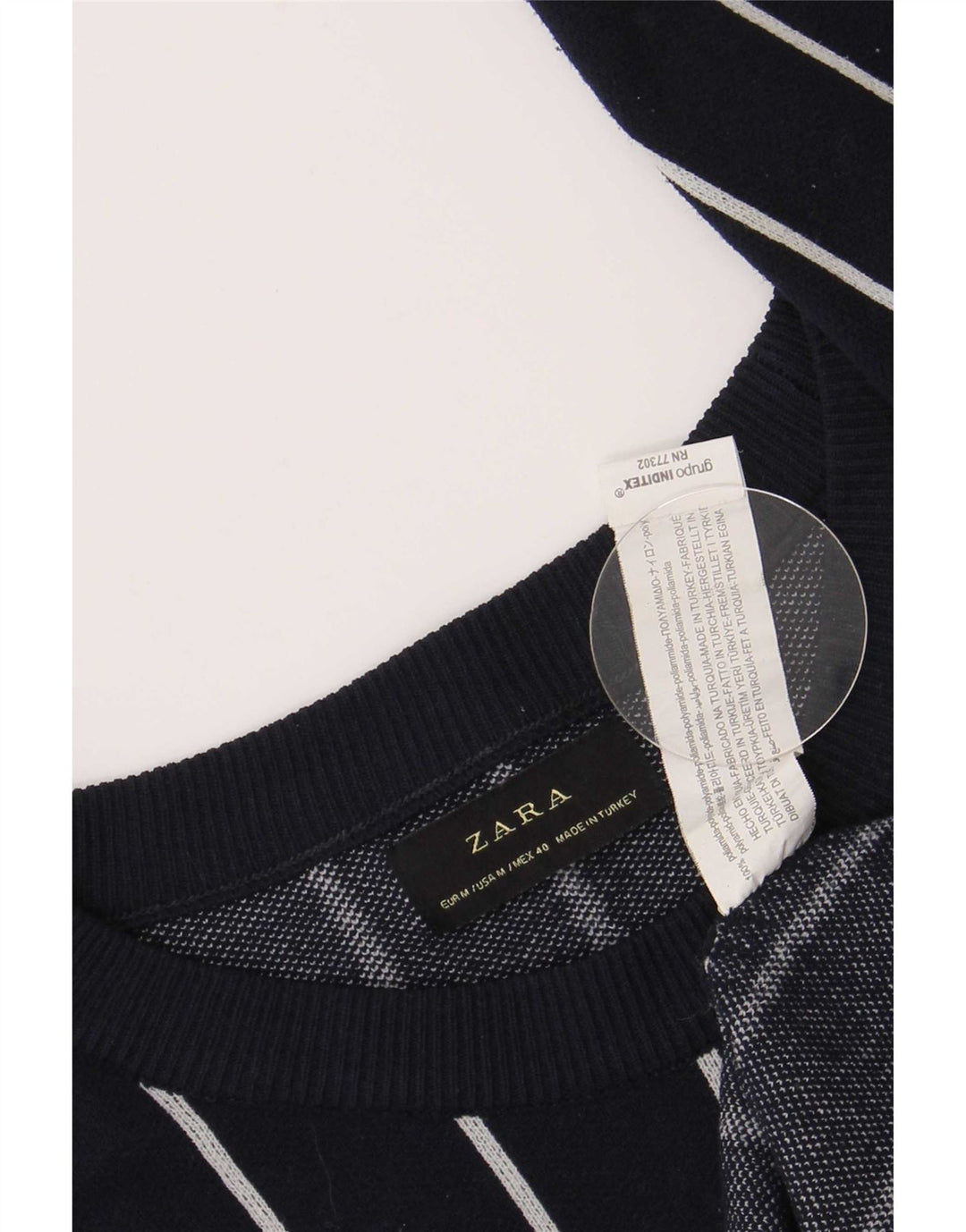 Zara Herre Regular Fit Boat Neck Jumper Sweater Medium Marineblå Stribet