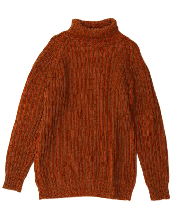 Vintage Herre rullehals sweater stor orange stribet uld