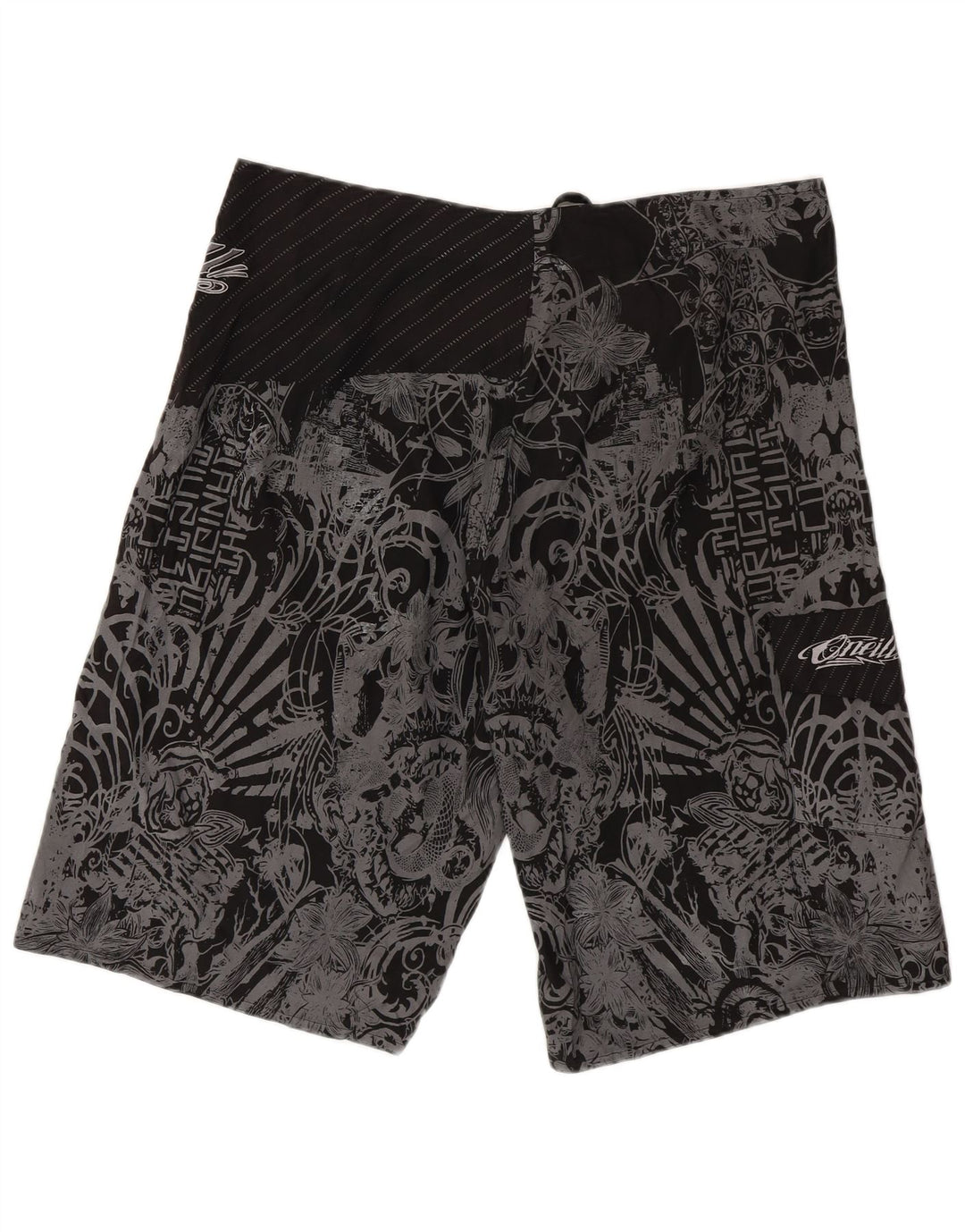 Vintage Mens Graphic Swimming Shorts XL Black Floral Polyester
