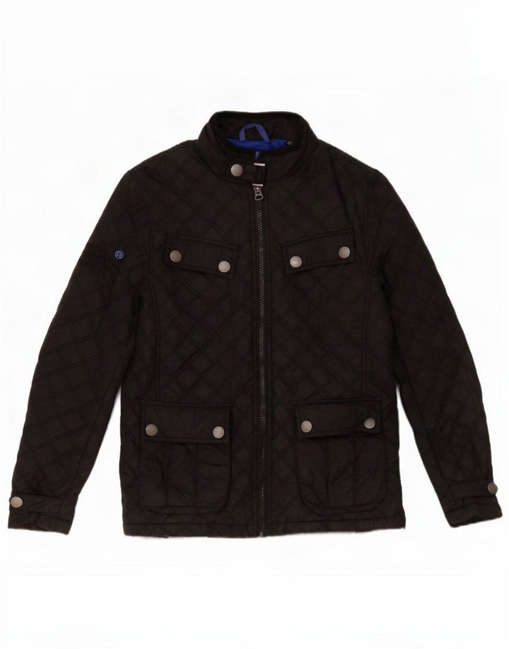 Superdry Mens Motorstyle Quilted Jacket UK 36 Small Black Polyester