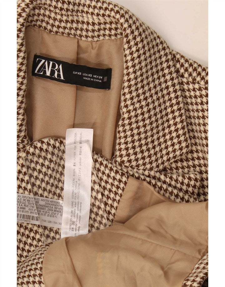Sacou blazer supradimensionat cu 2 nasturi Zara pentru femei UK 6 XS Maro Houndstooth