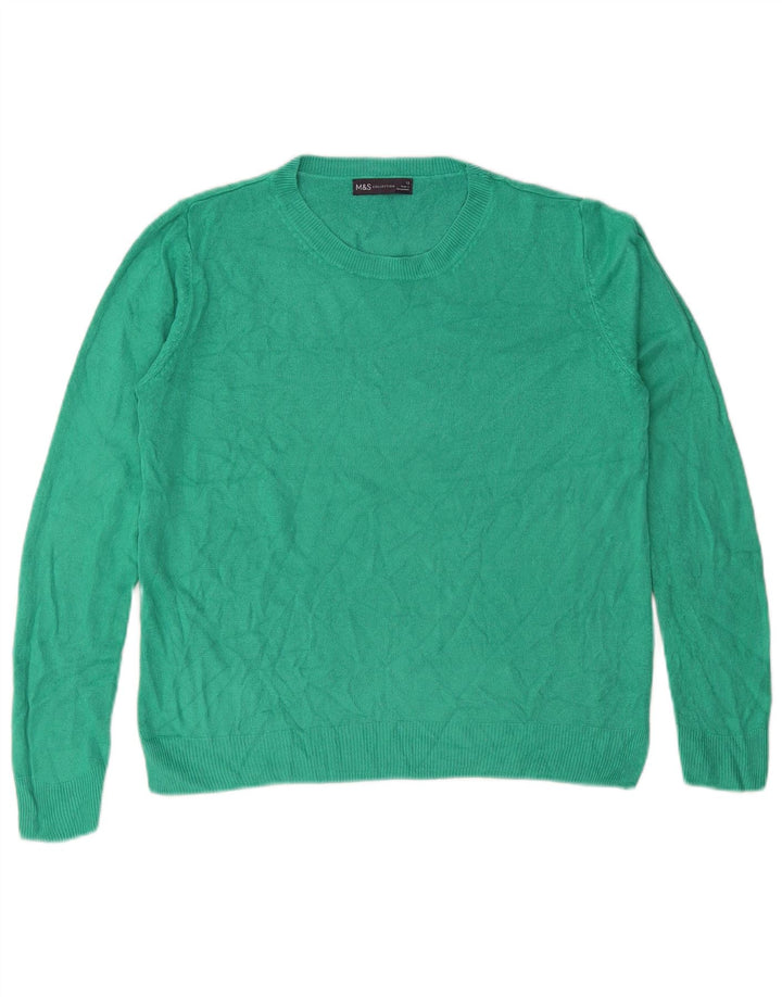 MARKS & SPENCER Womens Crew Neck Jumper Sweater UK 12 Medium Green Acrylic