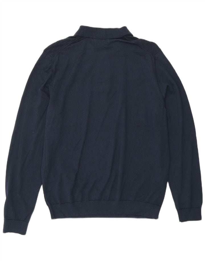 Marks & Spencer Mens Polo Neck Jumper Sweater Large Navy Blue Geometric