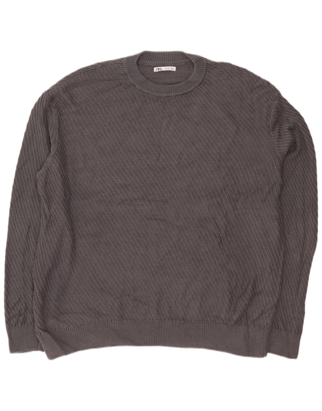 ZARA Mens Loose Fit Crew Neck Jumper Sweater Large Grey