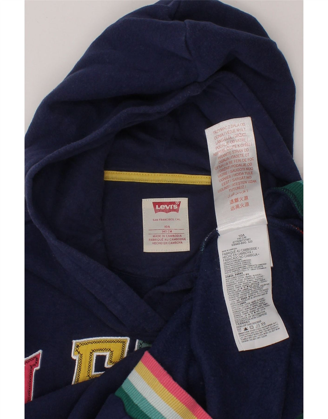 LEVI'S Girls Graphic Hoodie Jumper 9-10 Years Navy Blue Cotton Vintage Levi's and Second-Hand Levi's from Messina Hembry 