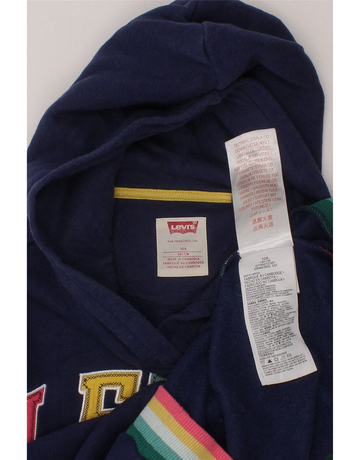 LEVI'S Girls Graphic Hoodie Jumper 9-10 Years Navy Blue Cotton Vintage Levi's and Second-Hand Levi's from Messina Hembry 