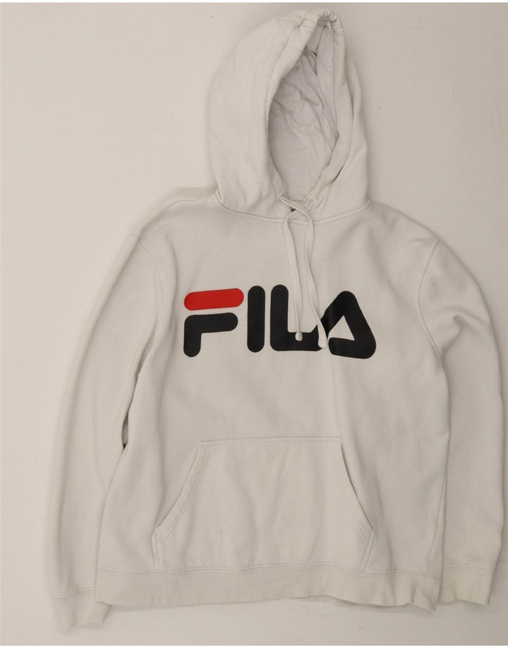 FILA Mens Graphic Hoodie Jumper Medium White Cotton Vintage Fila and Second-Hand Fila from Messina Hembry 