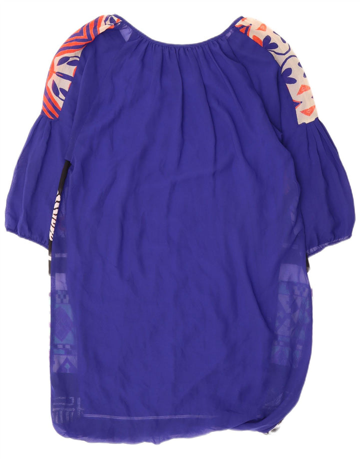 Desigual Abito caftano con maniche a 3/4 con grafica da donna UK 14 Patchwork blu medio