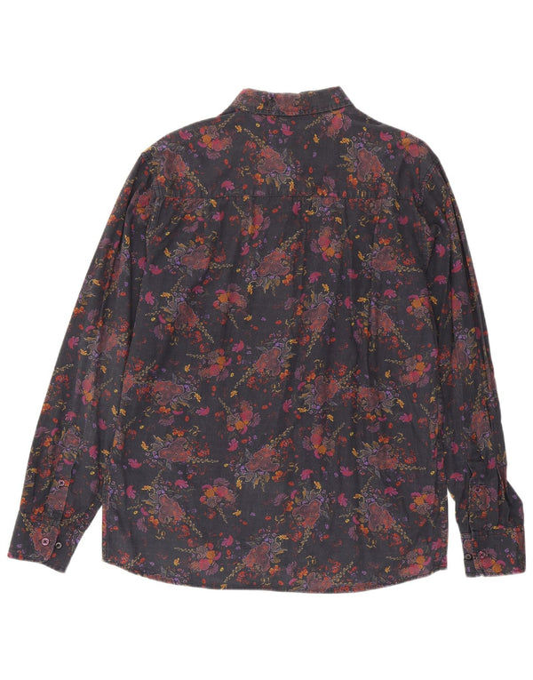 Vintage Mens Shirt Large Black Floral Cotton