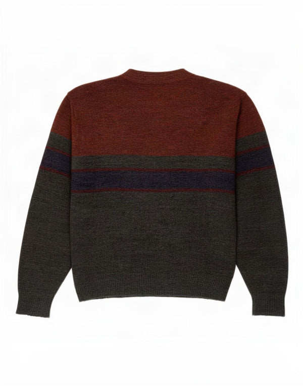 Suéter vintage masculino com gola redonda XL cinza colorblock acrílico