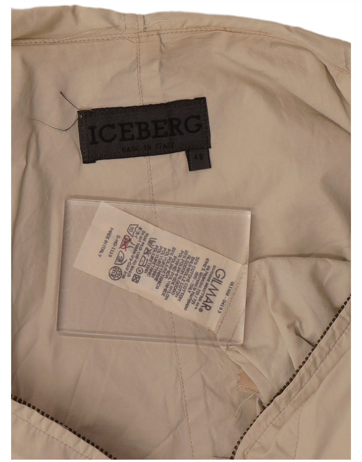 ICEBERG Mens Hooded Windbreaker Jacket IT 48 Medium Beige Cotton
