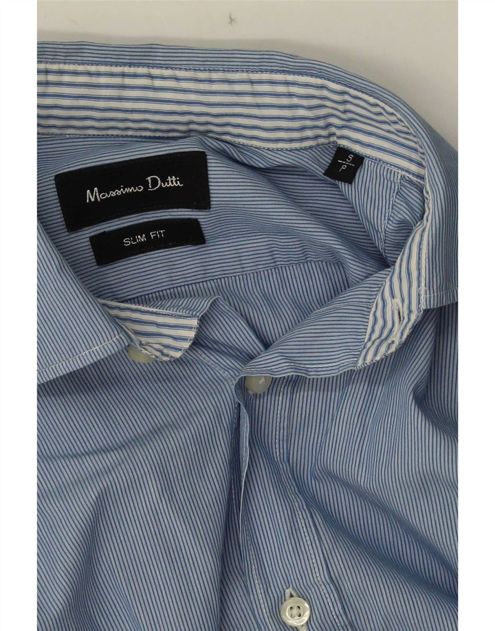 Massimo Dutti Mens Slim Fit Shirt Small Blue Pinstripe Cotton