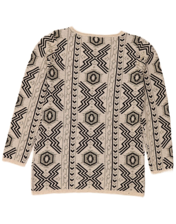 Sweter damski w stylu vintage z dekoltem w łódkę UK 16, duży, beżowy, geometryczny nylon