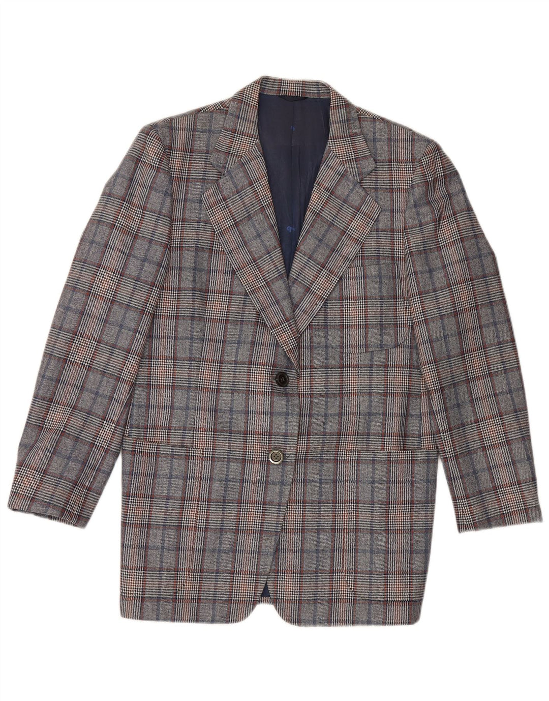 Quantas Womens Longline Blazer Jacket UK 14 Medium Blue Houndstooth
