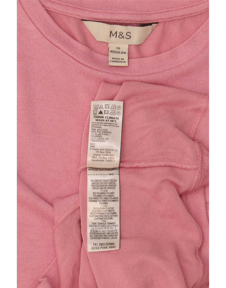 Marks & Spencer Womens Top Long Sleeve UK 12 Medium Pink Viscose