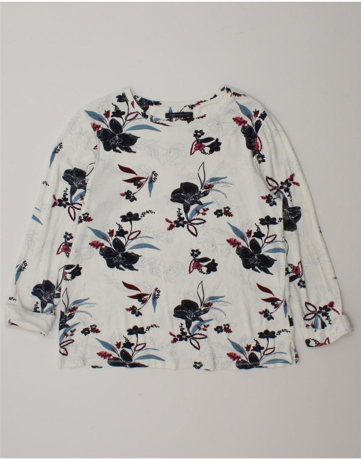 Marks & Spencer Womens Top Long Sleeve UK 12 Medium White Floral Viscose