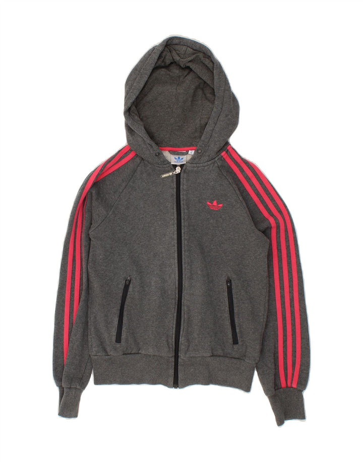 ADIDAS Girls Zip Hoodie Sweater 9-10 Years Grey Cotton Vintage Adidas and Second-Hand Adidas from Messina Hembry 