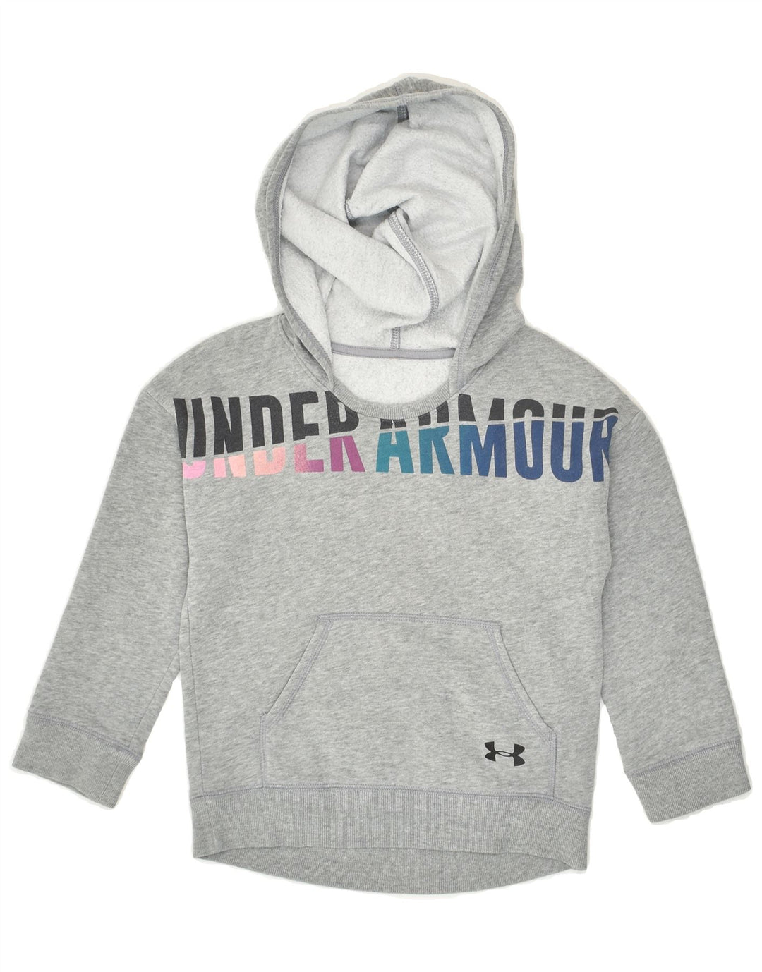 UNDER ARMOUR Girls Graphic Hoodie Jumper 7-8 Years Grey Cotton | Vintage Under Armour | Thrift | Second-Hand Under Armour | Used Clothing | Messina Hembry 