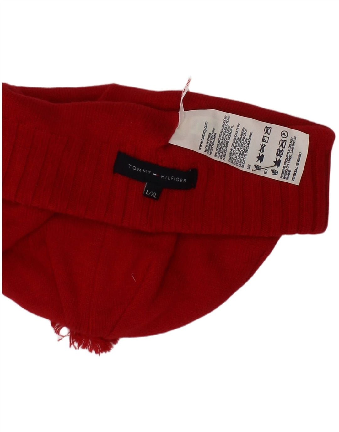 Tommy Hilfiger Womens Knit Beanie Hat Large/XL Red Cotton
