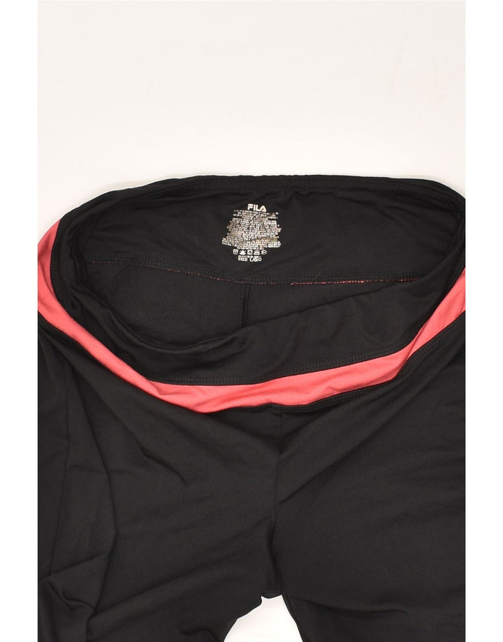 FILA Womens Capri Tracksuit Trousers UK 14 Large Black Polyester | Vintage Fila | Thrift | Second-Hand Fila | Used Clothing | Messina Hembry 