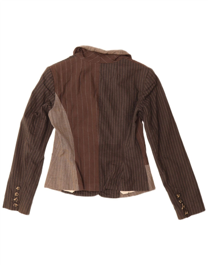 Vintage Womens Crop 3 Button Blazer Jacket IT 42 Medium Brown Striped