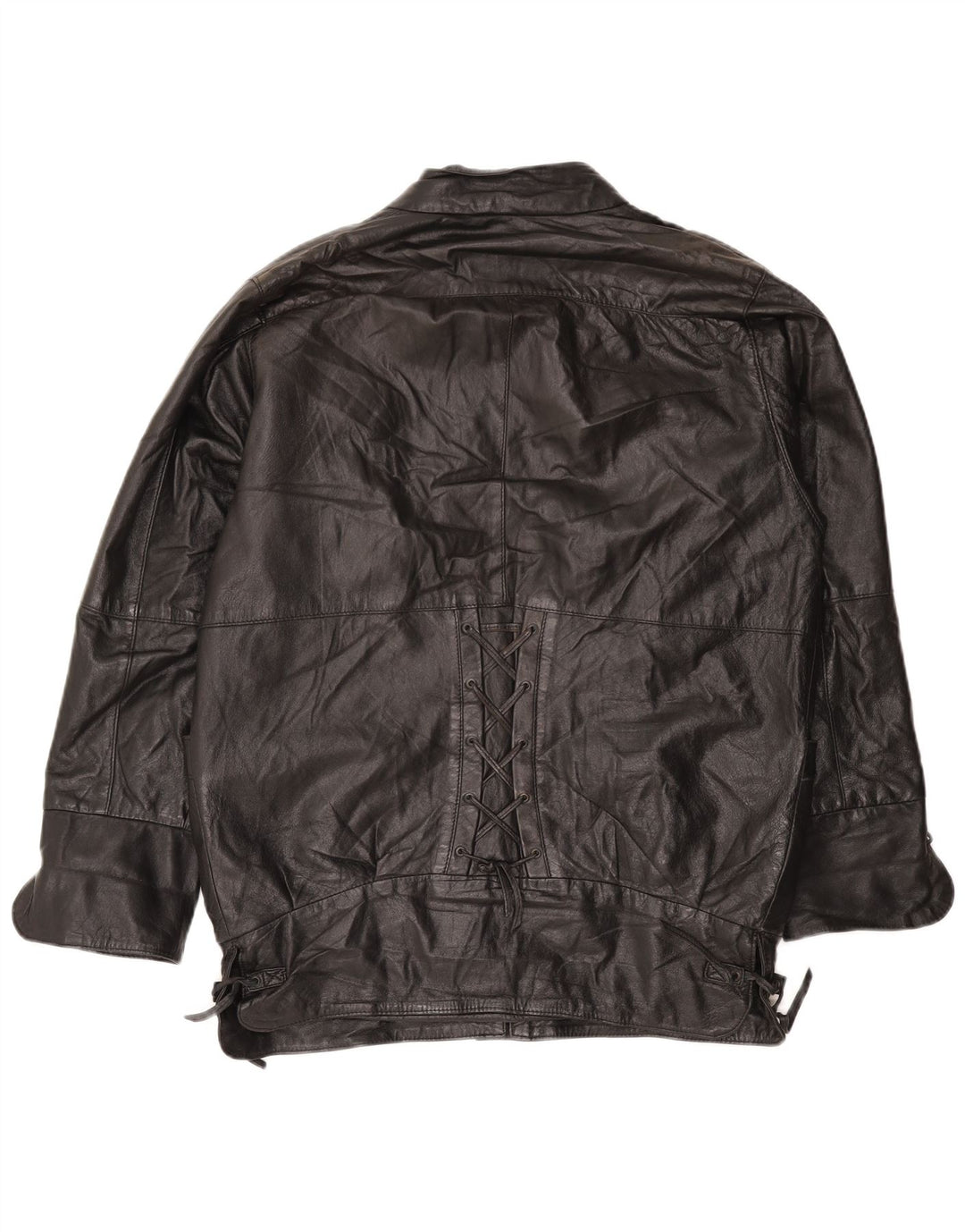 Vintage Womens Oversized Leather Jacket EU 50 XL Black