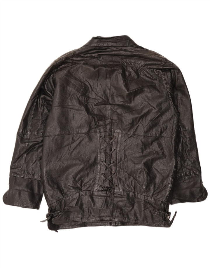 Vintage Womens Oversized Leather Jacket EU 50 XL Black