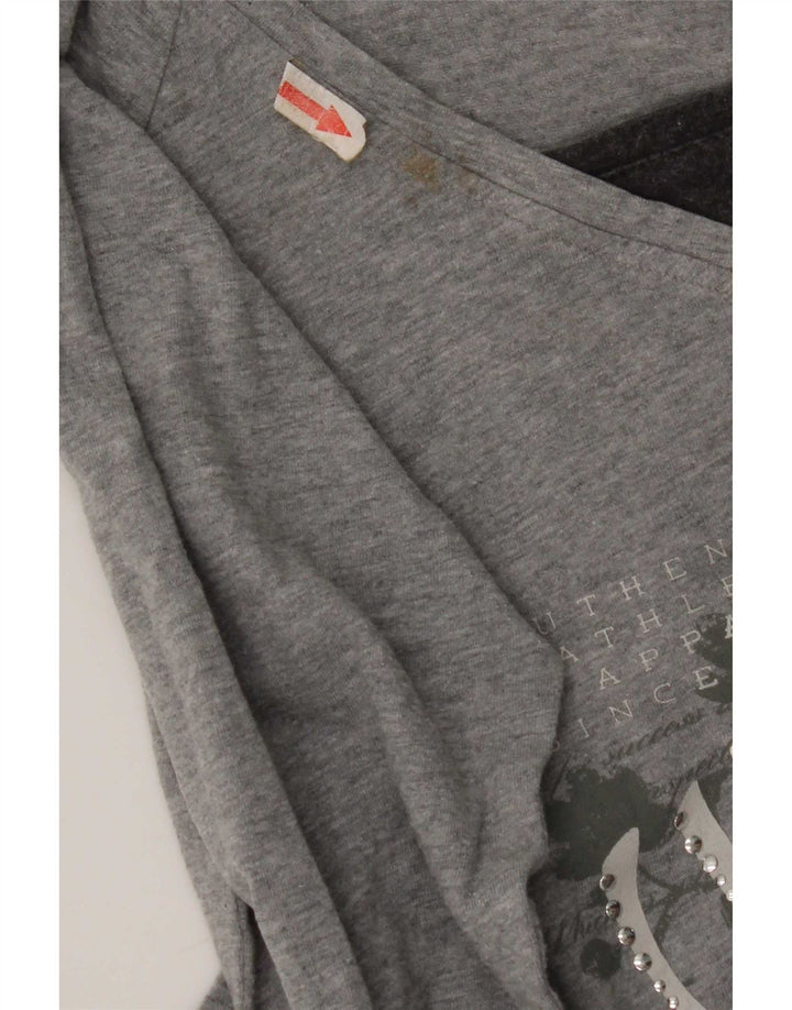 Champion Womens Heritage Fit Graphic Top Long Sleeve UK 12 Medium Grey